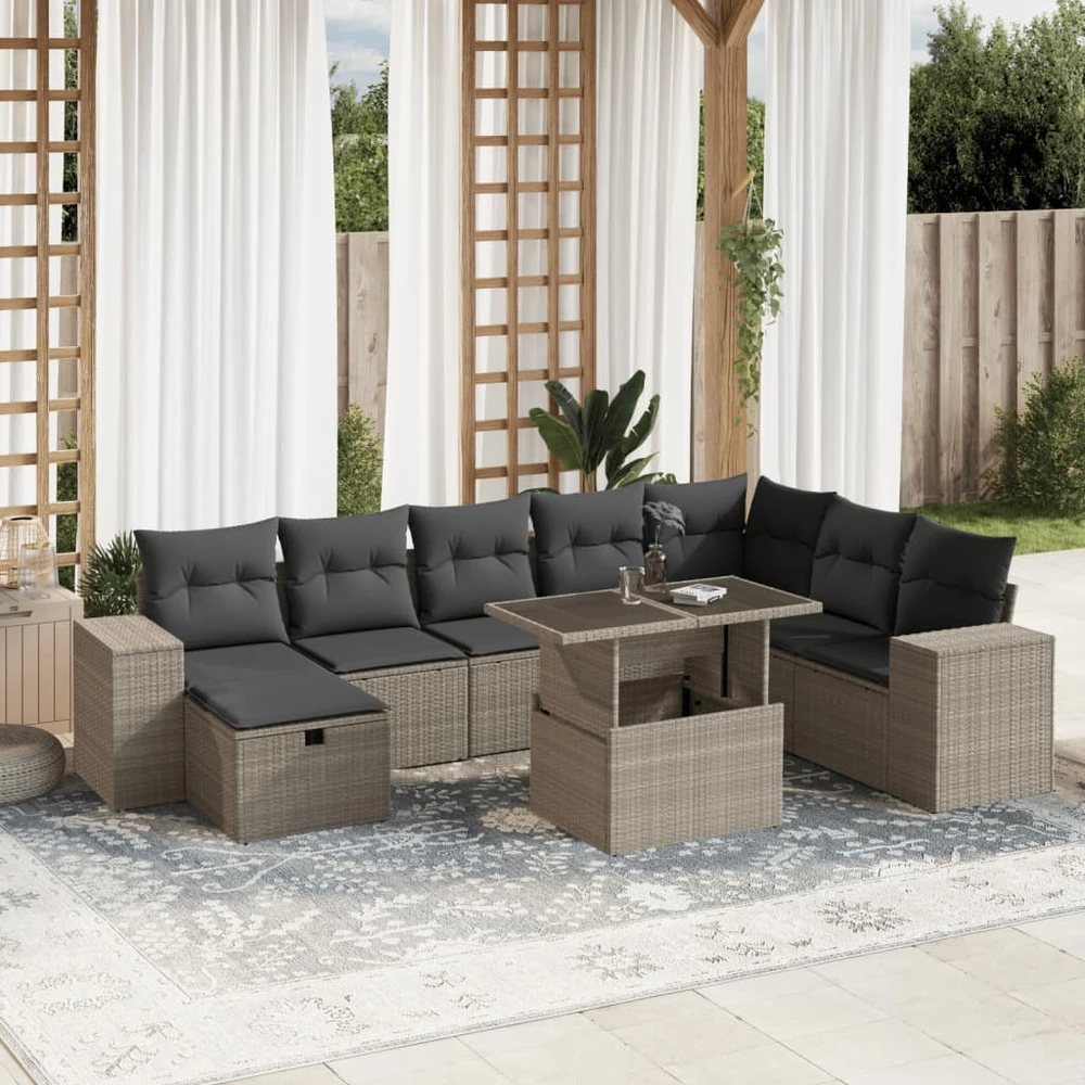 Sofa Sofos komplektas su pagalvėlėmis, 9 dalių, pilkas, poliratanas