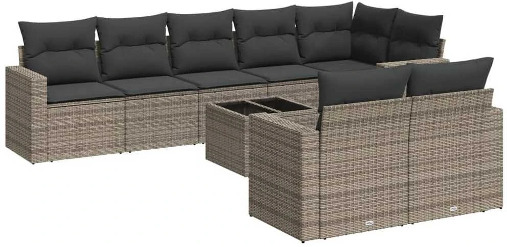 Sofa Sofos komplektas su pagalvėlėmis, 9 dalių, pilkas, poliratanas