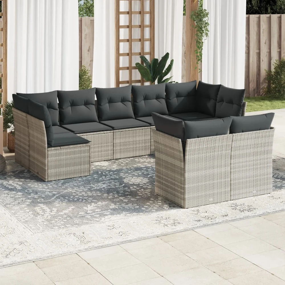 Sofa Sofos komplektas su pagalvėlėmis, 9 dalių, pilkas, poliratanas