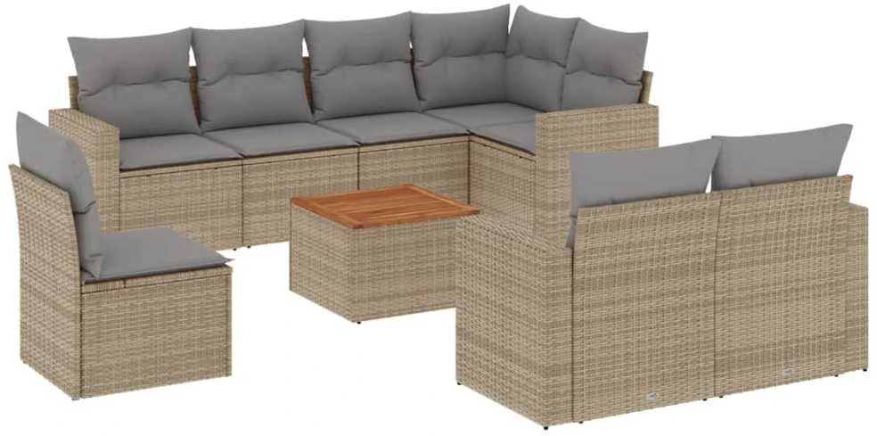 Sofa Sofos komplektas su pagalvėlėmis, 9 dalių, smėlio, poliratanas