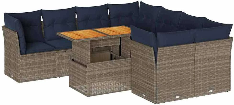 Sofa Sofos komplektas su pagalvėlėmis, 9 dalių, pilkas, poliratanas