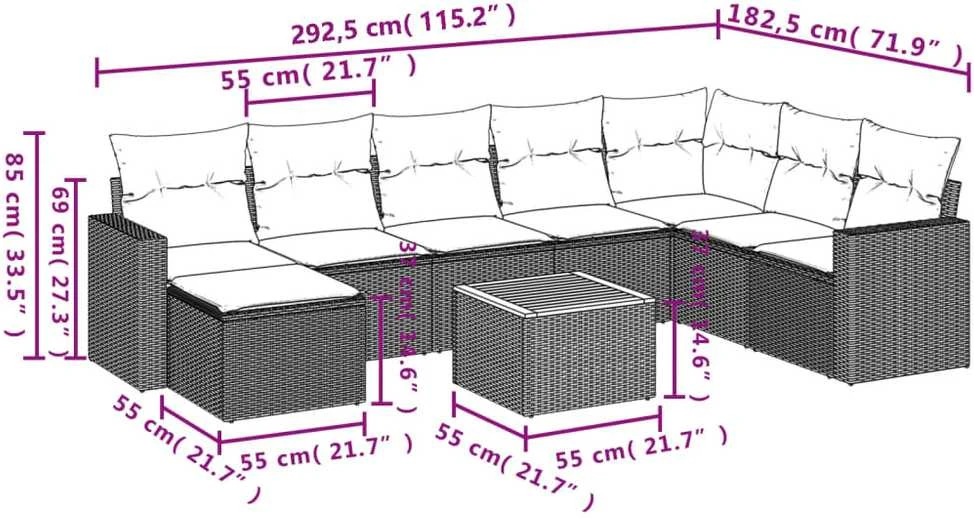 Sofa Sofos komplektas su pagalvėlėmis, 10 dalių, smėlio, poliratanas