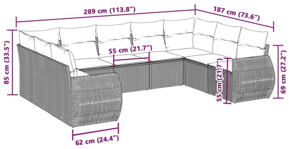 Sofa Sofos komplektas su pagalvėlėmis, 9 dalių, pilkas, poliratanas