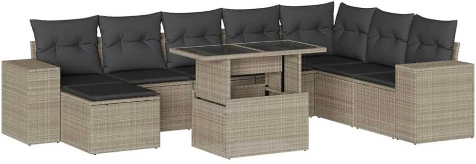 Sofa Sofos komplektas su pagalvėlėmis, 9 dalių, pilkas, poliratanas