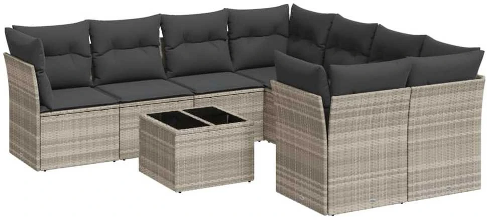 Sofa Sofos komplektas su pagalvėlėmis, 9 dalių, pilkas, poliratanas