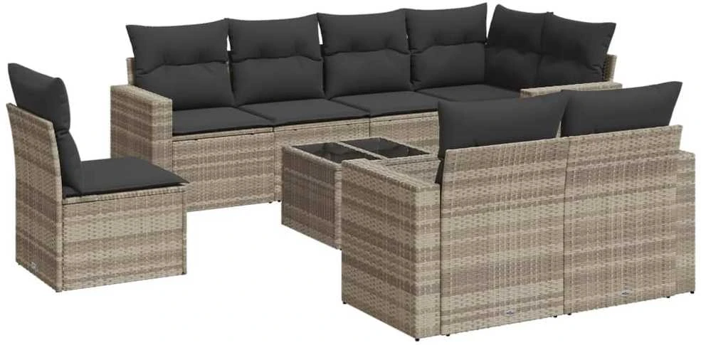 Sofa Sofos komplektas su pagalvėlėmis, 9 dalių, pilkas, poliratanas