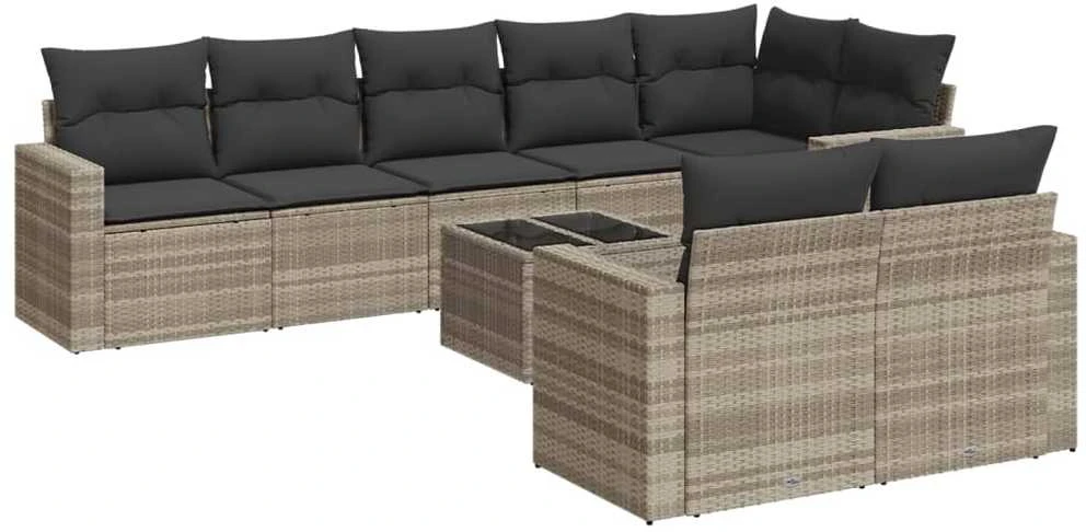 Sofa Sofos komplektas su pagalvėlėmis, 9 dalių, pilkas, poliratanas