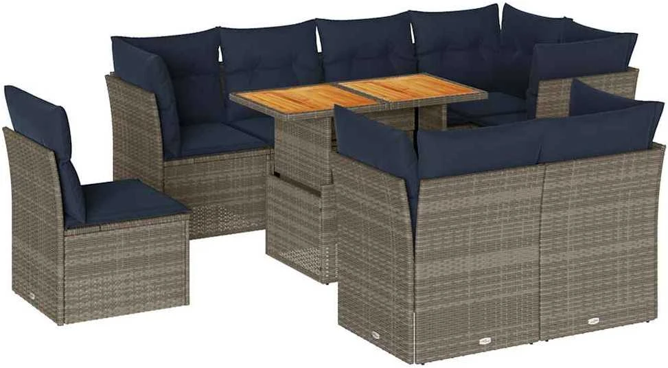 Sofa Sofos komplektas su pagalvėlėmis, 9 dalių, pilkas, poliratanas