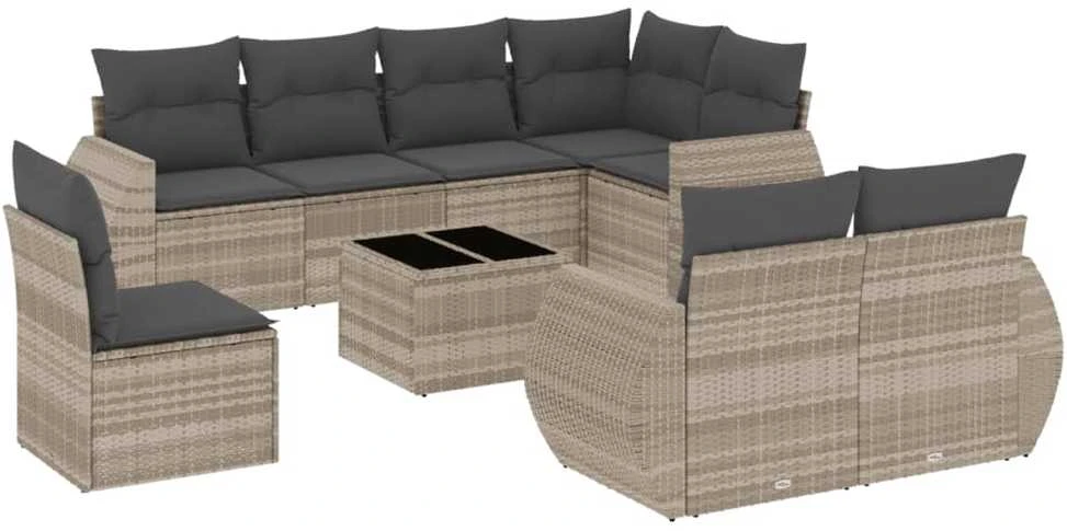 Sofa Sofos komplektas su pagalvėlėmis, 9 dalių, pilkas, poliratanas