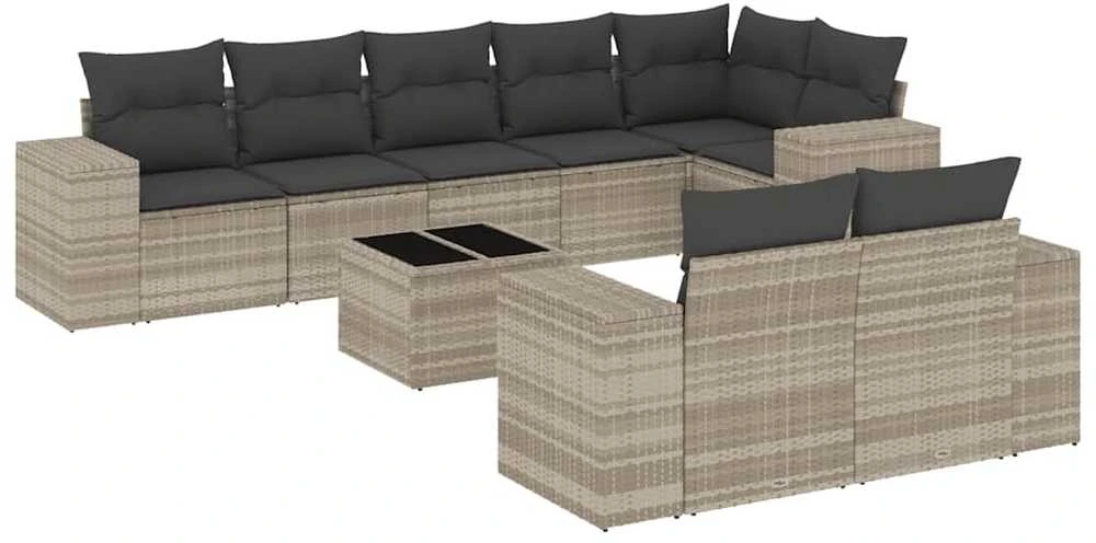 Sofa Sofos komplektas su pagalvėlėmis, 9 dalių, pilkas, poliratanas