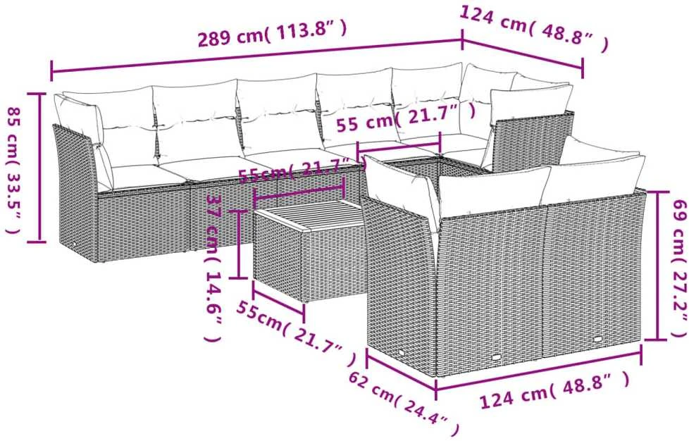 Sofa Sofos komplektas su pagalvėlėmis, 9 dalių, smėlio, poliratanas