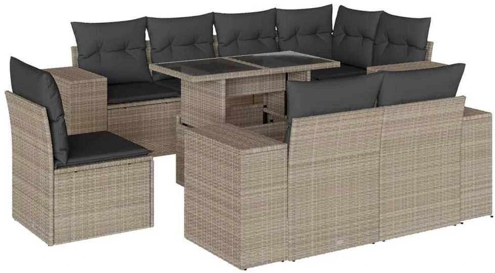 Sofa Sofos komplektas su pagalvėlėmis, 9 dalių, pilkas, poliratanas