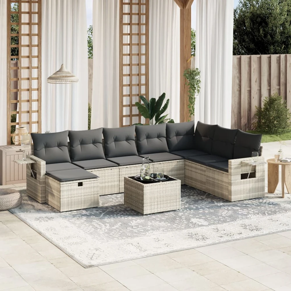 Sofa Sofos komplektas su pagalvėlėmis, 9 dalių, pilkas, poliratanas