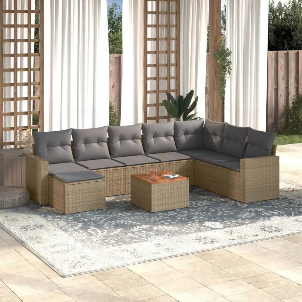 Sofa Sofos komplektas su pagalvėlėmis, 10 dalių, smėlio, poliratanas