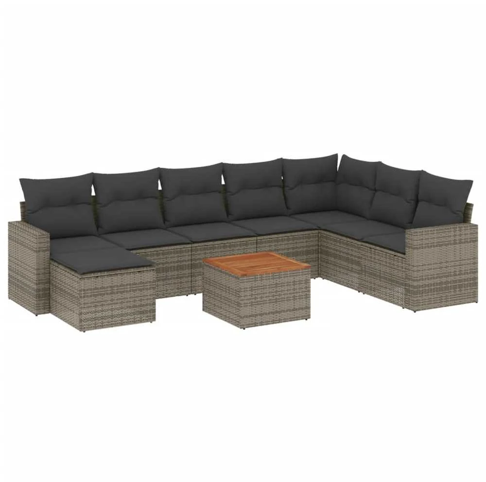 Sofa Sodo komplektas su pagalvėlėmis, 10 dalių, pilkas, poliratanas