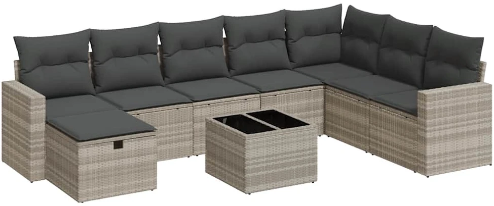 Sofa Sofos komplektas su pagalvėlėmis, 9 dalių, pilkas, poliratanas