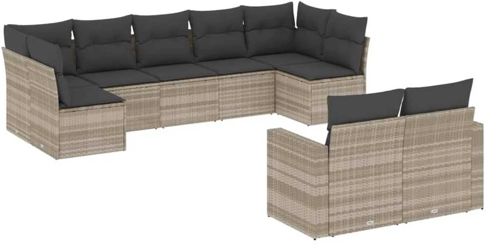 Sofa Sofos komplektas su pagalvėlėmis, 9 dalių, pilkas, poliratanas