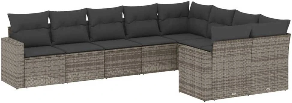 Sofa Sofos komplektas su pagalvėlėmis, 9 dalių, pilkas, poliratanas