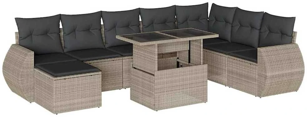 Sofa Sofos komplektas su pagalvėlėmis, 9 dalių, pilkas, poliratanas