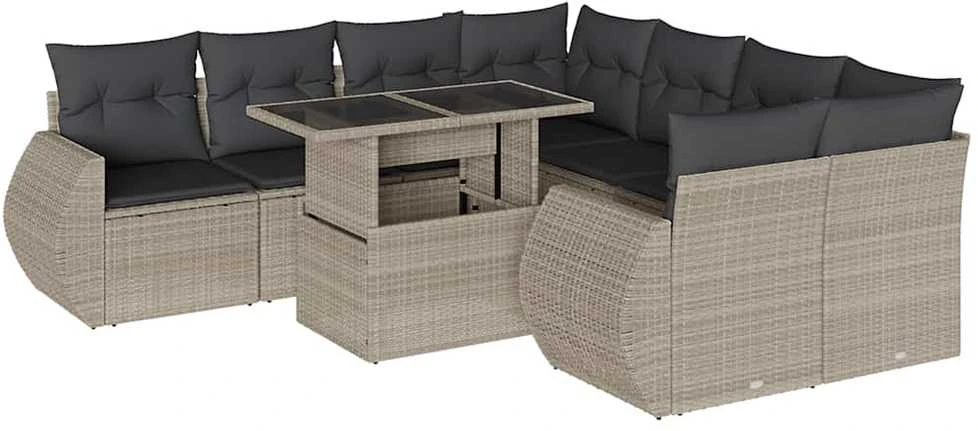 Sofa Sofos komplektas su pagalvėlėmis, 9 dalių, pilkas, poliratanas
