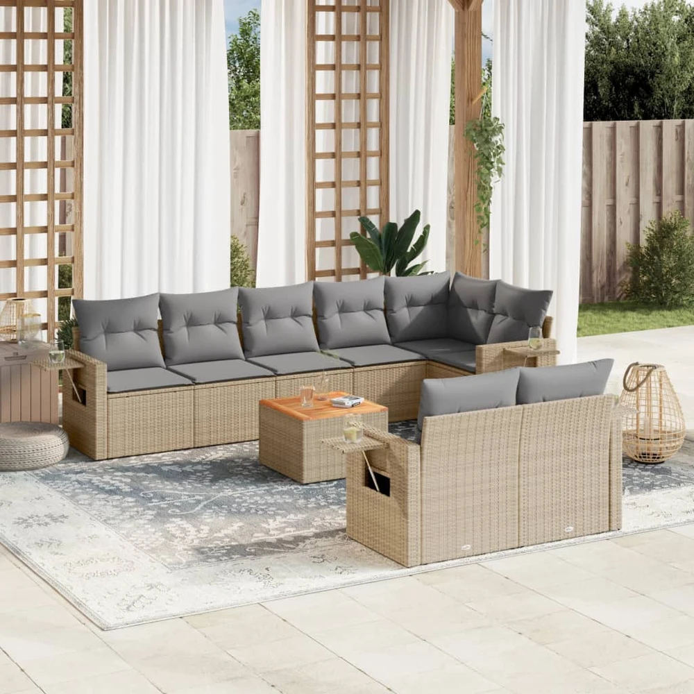 Sofa Sofos komplektas su pagalvėlėmis, 9 dalių, smėlio, poliratanas