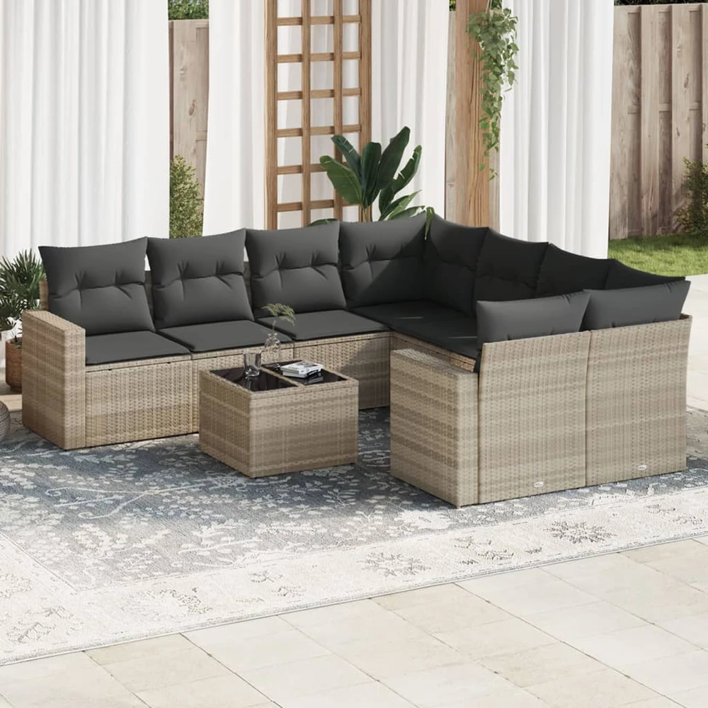 Sofa Sofos komplektas su pagalvėlėmis, 9 dalių, pilkas, poliratanas