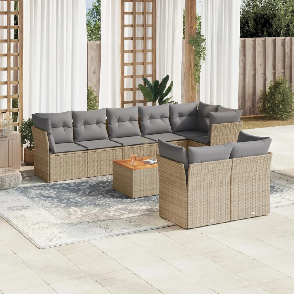 Sofa Sofos komplektas su pagalvėlėmis, 9 dalių, smėlio, poliratanas