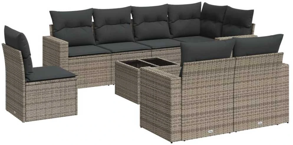 Sofa Sofos komplektas su pagalvėlėmis, 9 dalių, pilkas, poliratanas