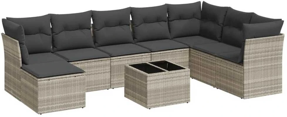 Sofa Sofos komplektas su pagalvėlėmis, 9 dalių, pilkas, poliratanas