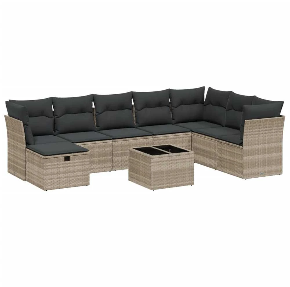 Sofa Sofos komplektas su pagalvėlėmis, 9 dalių, pilkas, poliratanas