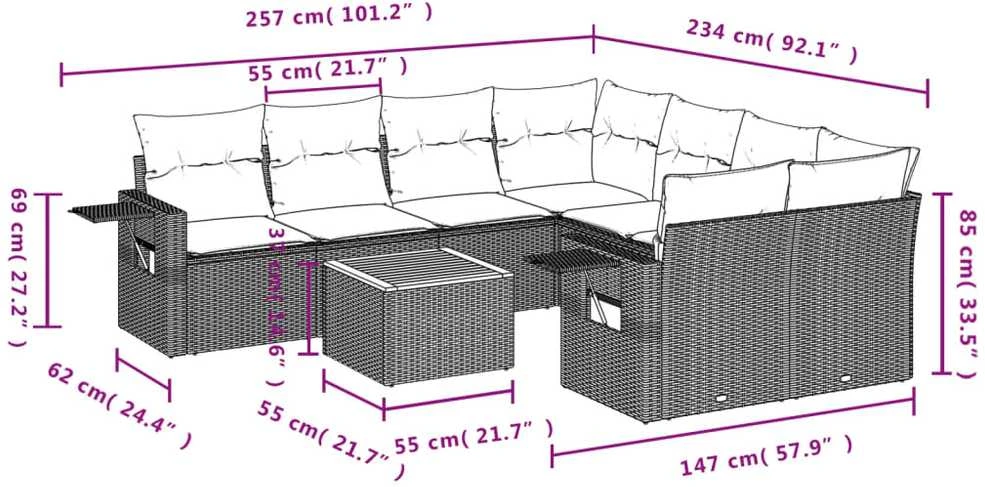 Sofa Sofos komplektas su pagalvėlėmis, 9 dalių, smėlio, poliratanas