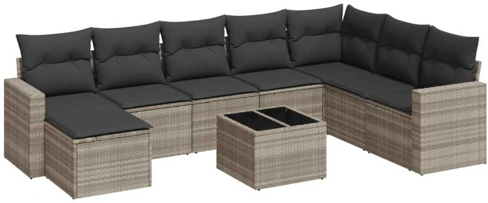 Sofa Sofos komplektas su pagalvėlėmis, 9 dalių, pilkas, poliratanas