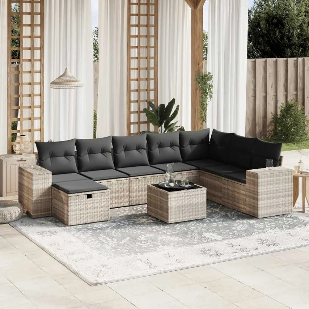 Sofa Sofos komplektas su pagalvėlėmis, 9 dalių, pilkas, poliratanas