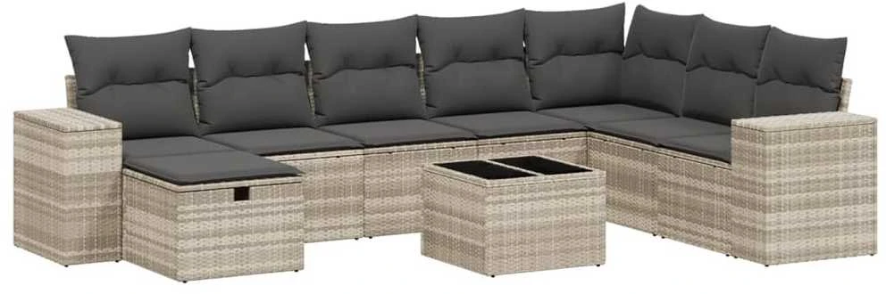 Sofa Sofos komplektas su pagalvėlėmis, 9 dalių, pilkas, poliratanas