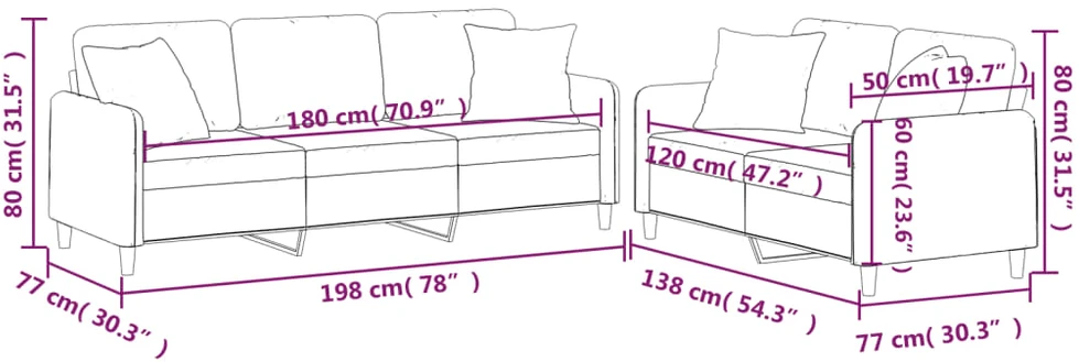 Sofa Sofos komplektas su pagalvėmis, 2 dalių, taupe, audinys