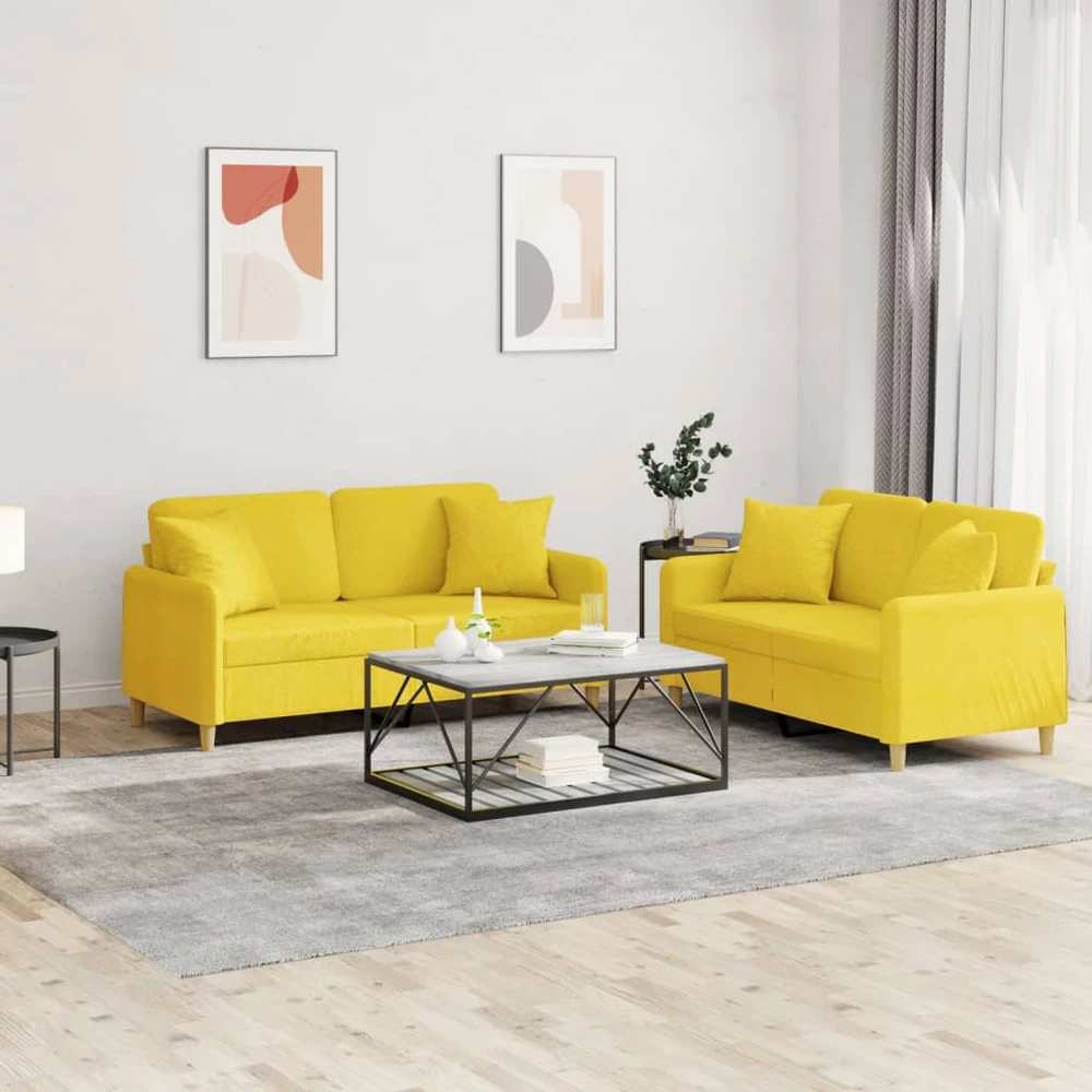 Sofa Sofos komplektas su pagalvėmis, 2 dalių, geltonas, audinys
