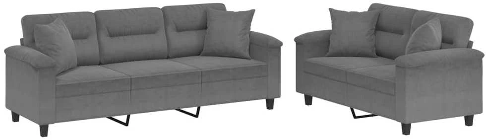 Sofa Sofos komplektas su pagalvėmis, 2 dalių, pilkas, audinys