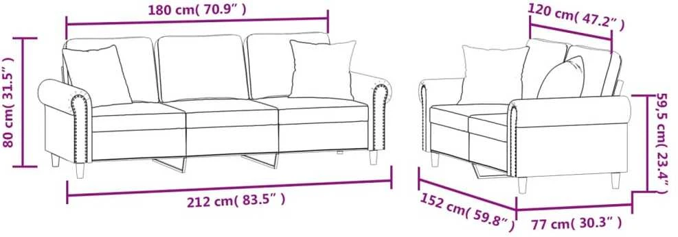 Sofa Sofos komplektas su pagalvėmis, 2 dalių, juodas, aksomas