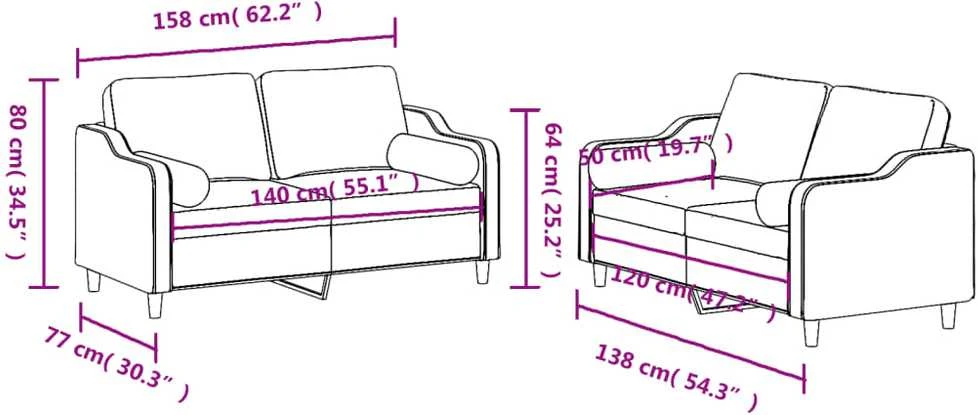 Sofa Sofos komplektas su pagalvėmis, 2 dalių, juodas, audinys