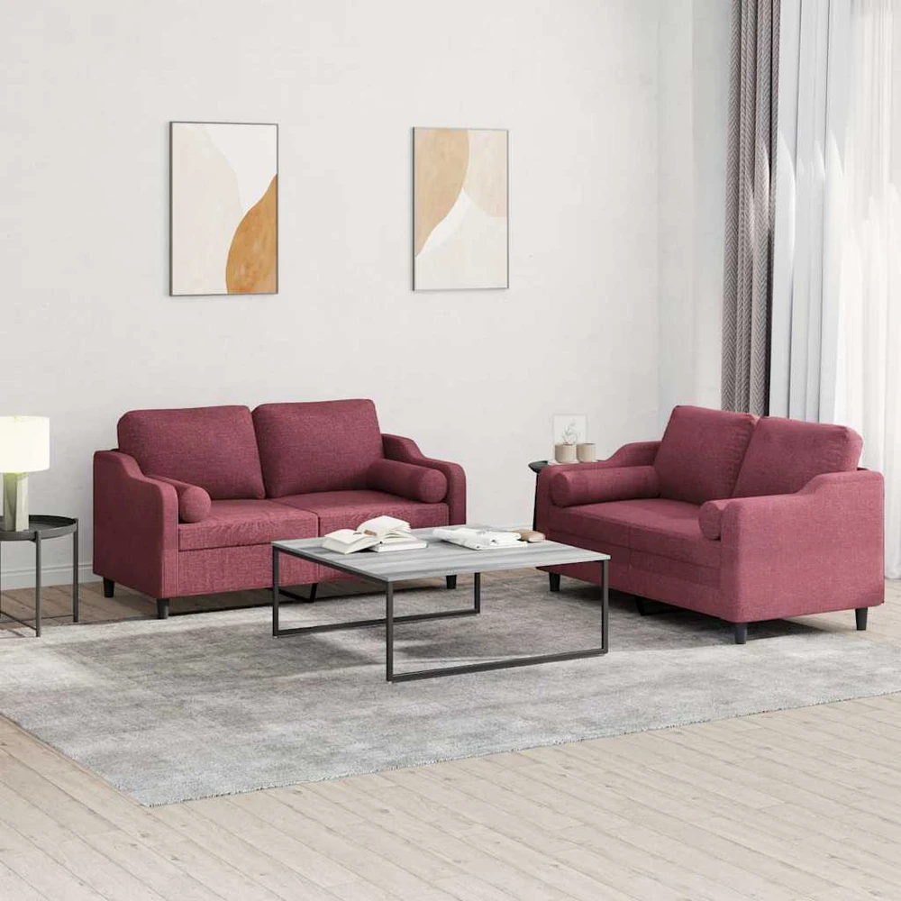 Sofa Sofos komplektas su pagalvėmis, 2 dalių, vyno, audinys
