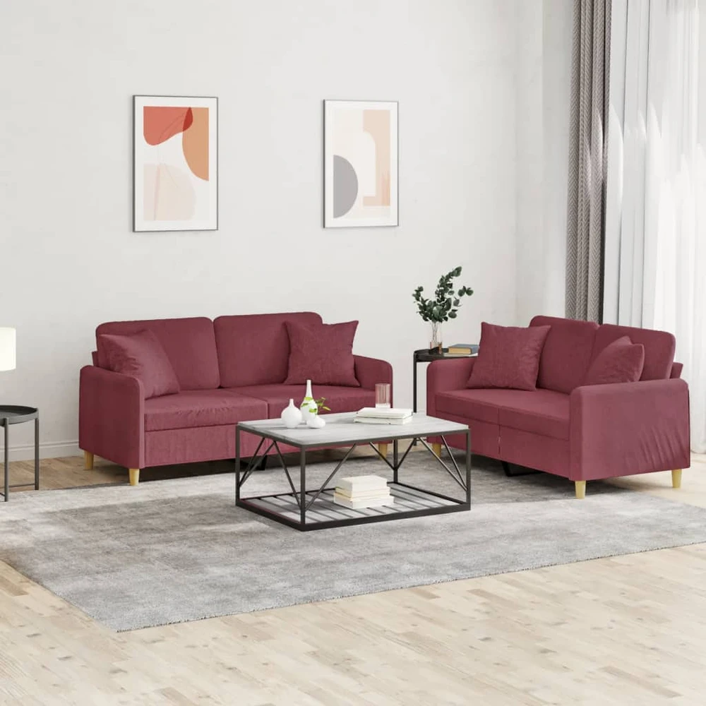 Sofa Sofos komplektas su pagalvėmis, 2 dalių, vyno, audinys
