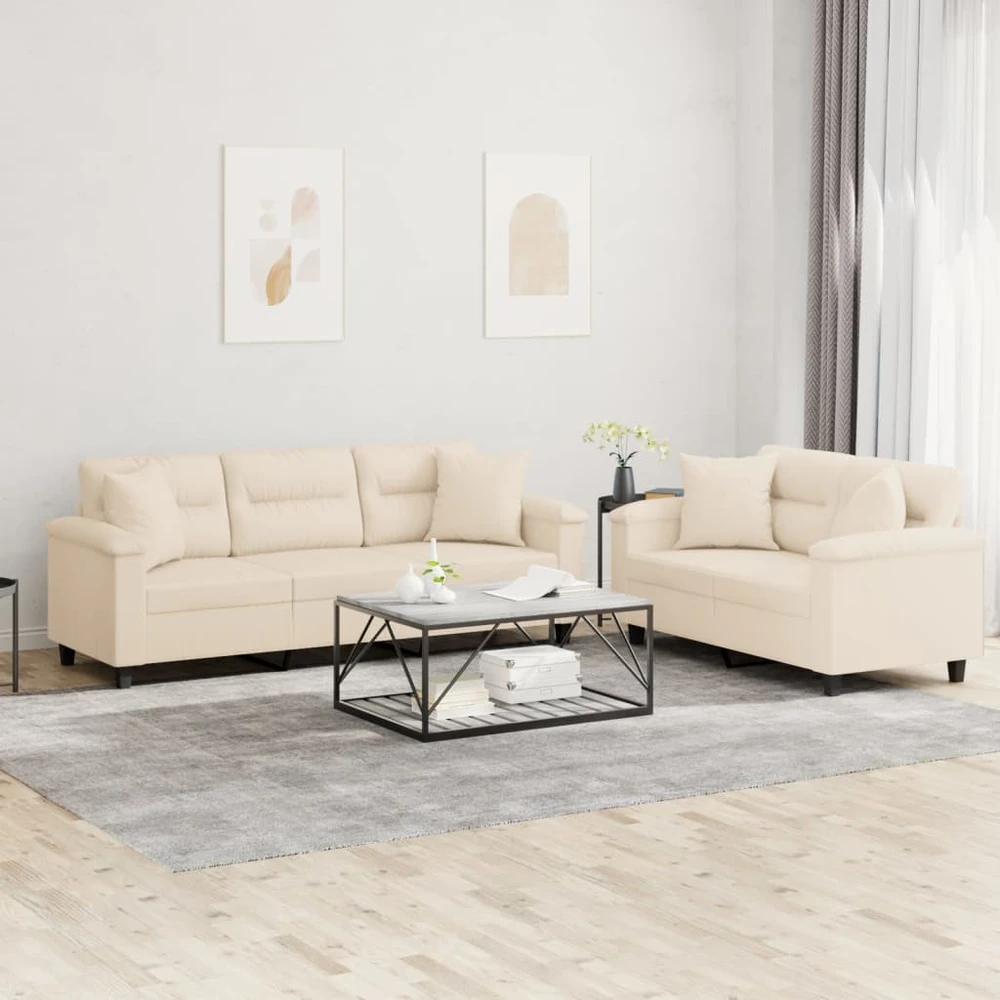 Sofa Sofos komplektas su pagalvėmis, 2 dalių, smėlio, audinys