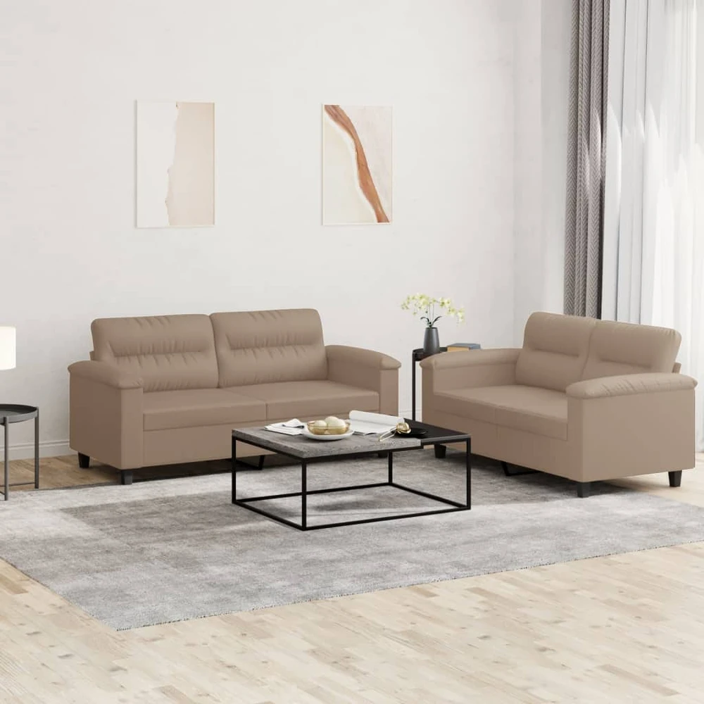 Sofa Sofos komplektas su pagalvėmis, 2 dalių, kapučino, dirbtinė oda