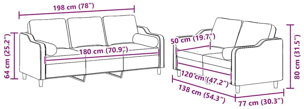 Sofa Sofos komplektas su pagalvėmis, 2 dalių, geltonas, audinys
