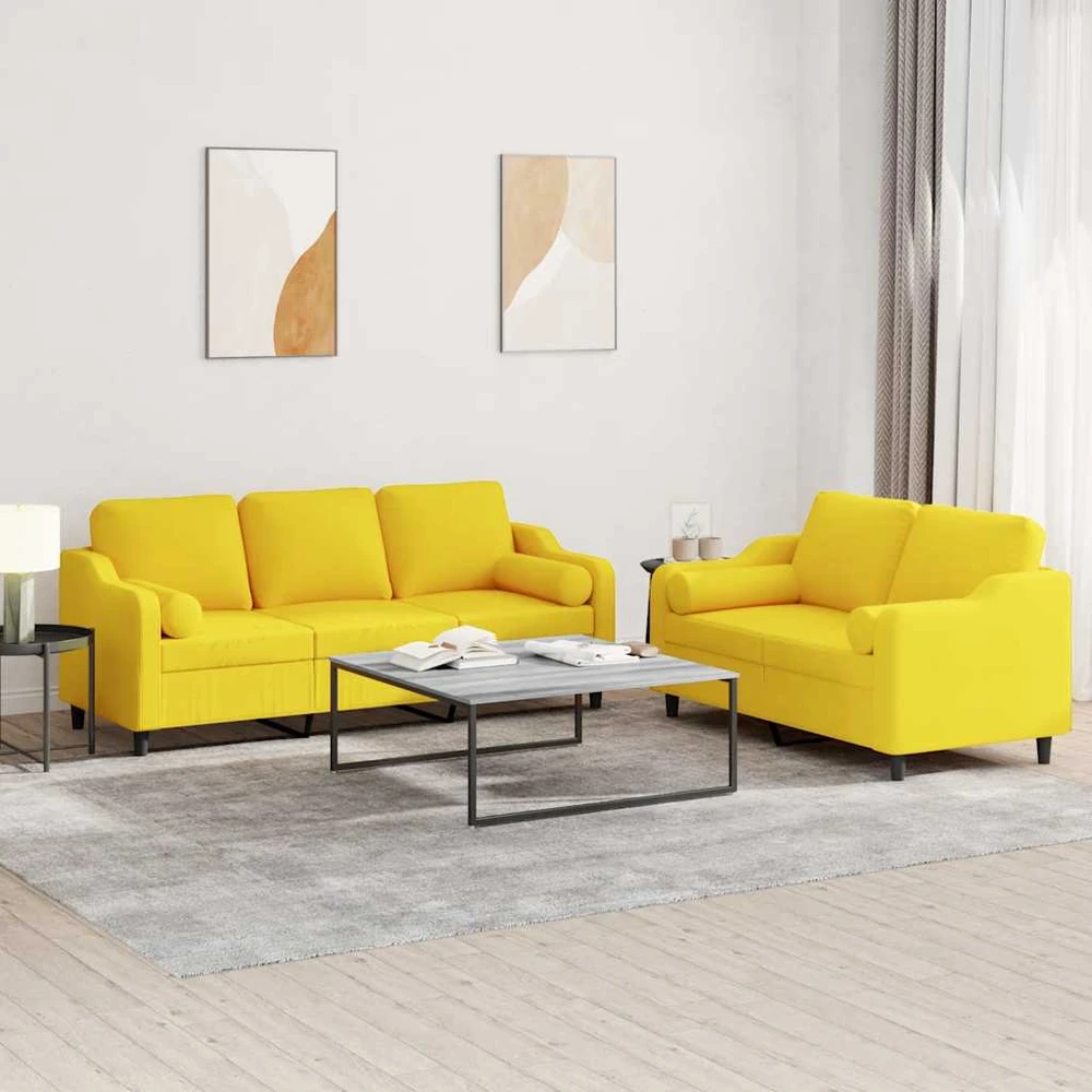 Sofa Sofos komplektas su pagalvėmis, 2 dalių, geltonas, audinys