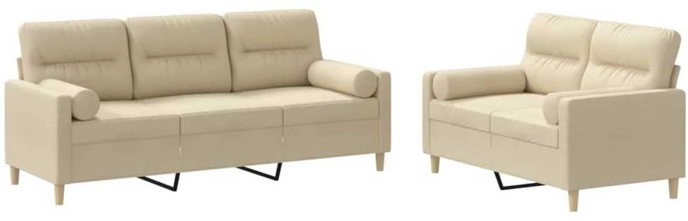 Sofa Sofos komplektas su pagalvėmis, 2 dalių, kreminis, audinys