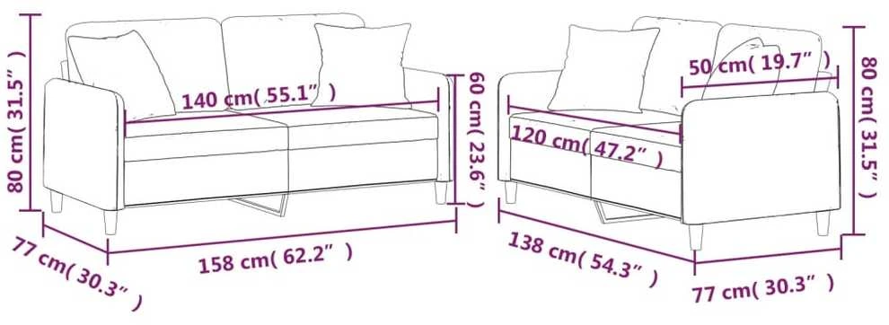 Sofa Sofos komplektas su pagalvėmis, 2 dalių, pilkas, audinys