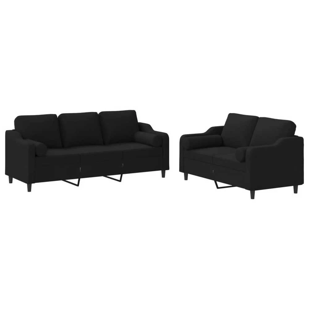 Sofa Sofos komplektas su pagalvėmis, 2 dalių, juodas, audinys