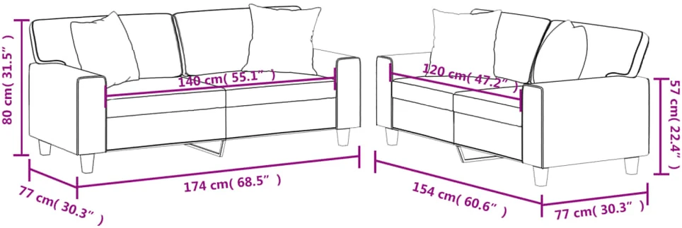Sofa Sofos komplektas su pagalvėmis, 2 dalių, vyno, dirbtinė oda