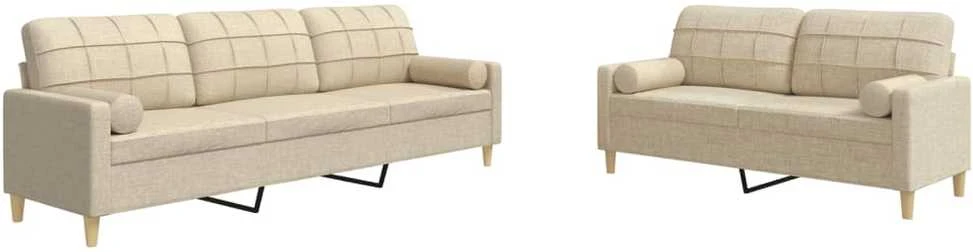 Sofa Sofos komplektas su pagalvėmis, 2 dalių, kreminis, audinys